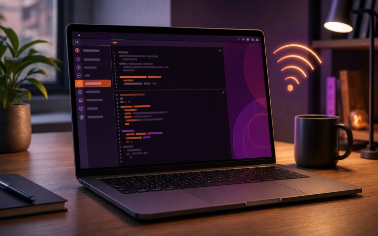Terminal Ubuntu avec signal Wi-Fi