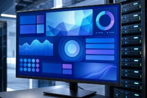 Écran de serveur Windows avec tuiles de supervision abstraites pour PowerBGInfo