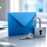 Enveloppe mail avec cadenas ouvert et clé pour illustrer un mot de passe Outlook oublié