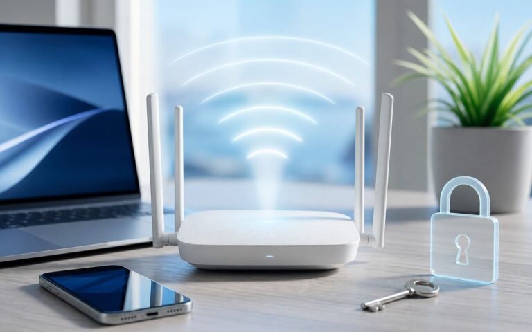 Routeur Wi-Fi avec téléphone et ordinateur pour retrouver un mot de passe