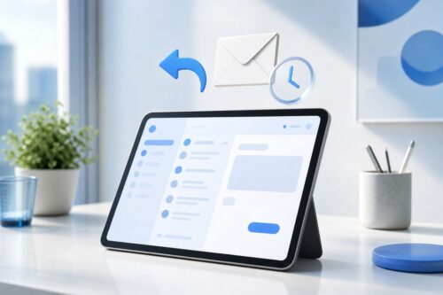 Interface mail abstraite avec enveloppe et symbole de rappel