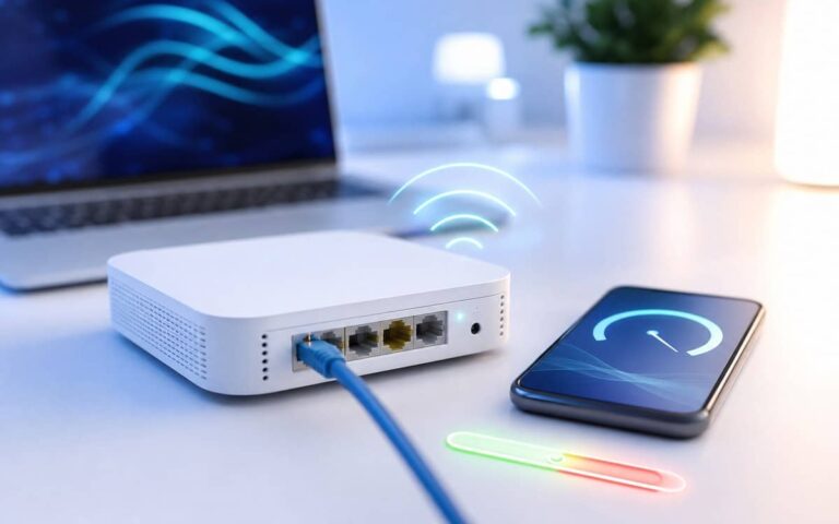 Box Internet avec câble Ethernet pour tester une connexion Internet