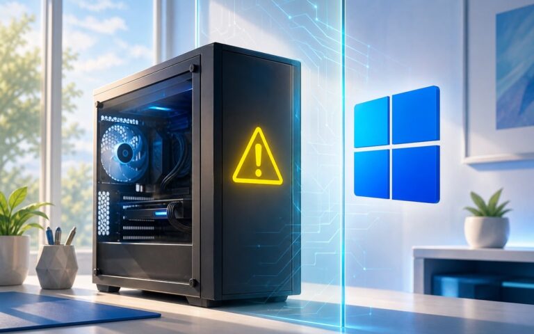PC de bureau avec avertissement de compatibilité Windows 11