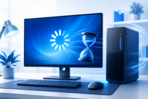 PC Windows 11 avec indicateur de chargement au démarrage