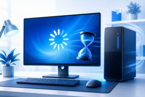 PC Windows 11 avec indicateur de chargement au démarrage
