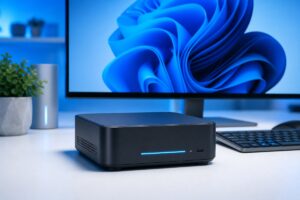 Mini PC Windows 11 sur un bureau moderne