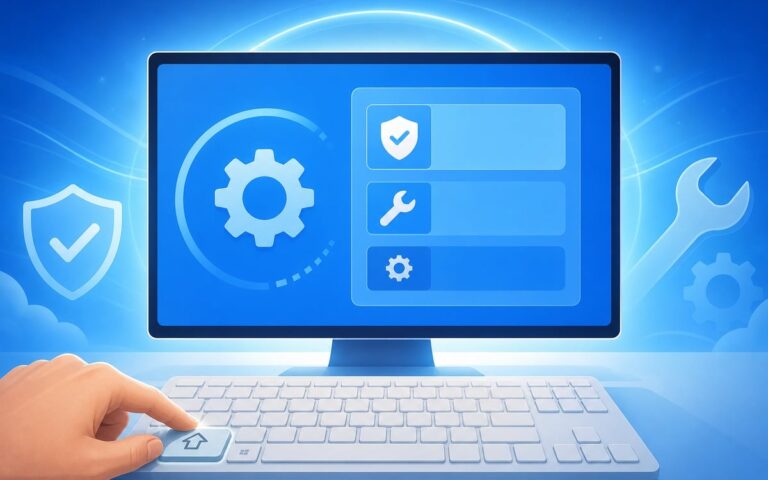 Mode sans échec Windows 11 : écran de récupération bleu avec clavier et touche Maj enfoncée