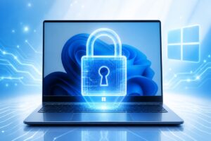 Chiffrement BitLocker Windows 11 : ordinateur portable avec cadenas lumineux