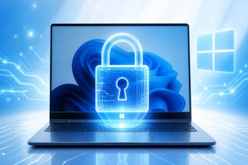 Chiffrement BitLocker Windows 11 : ordinateur portable avec cadenas lumineux