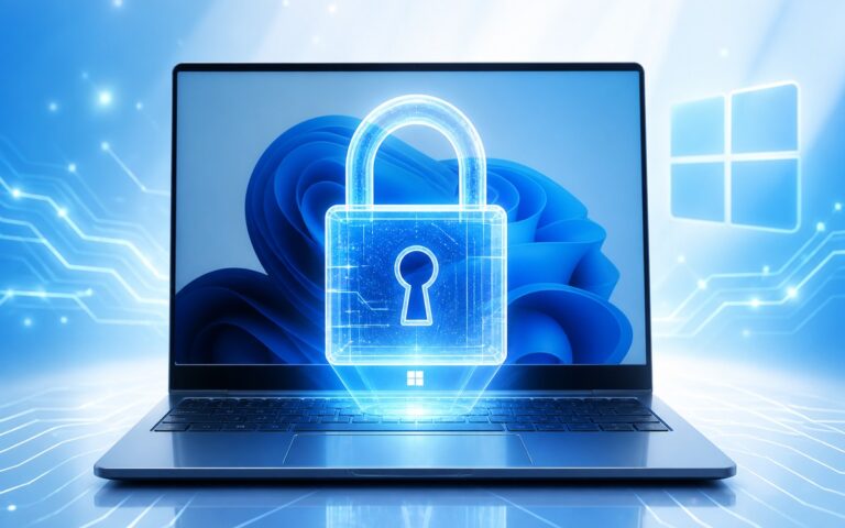 Chiffrement BitLocker Windows 11 : ordinateur portable avec cadenas lumineux