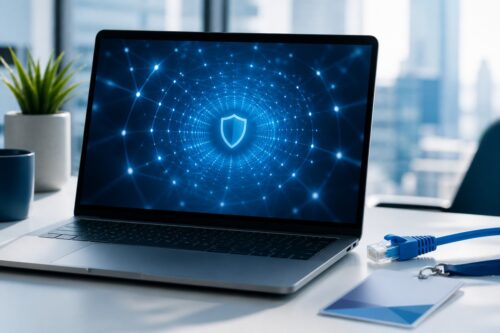 Ordinateur portable avec tunnel réseau sécurisé pour configurer un VPN professionnel sous Windows 11