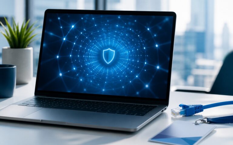 Ordinateur portable avec tunnel réseau sécurisé pour configurer un VPN professionnel sous Windows 11