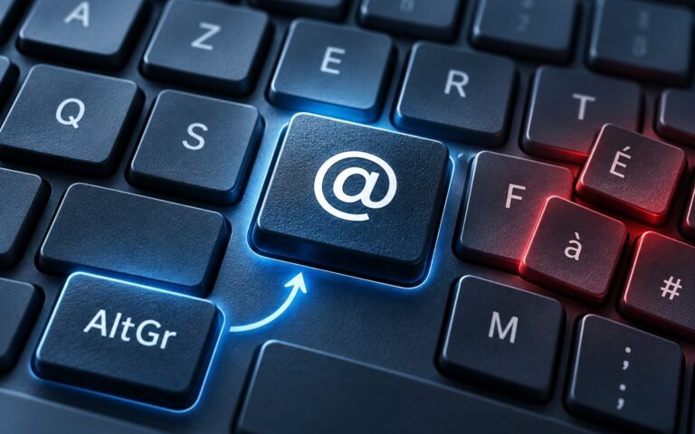 Touche arobase éclairée sur un clavier AZERTY avec Alt Gr
