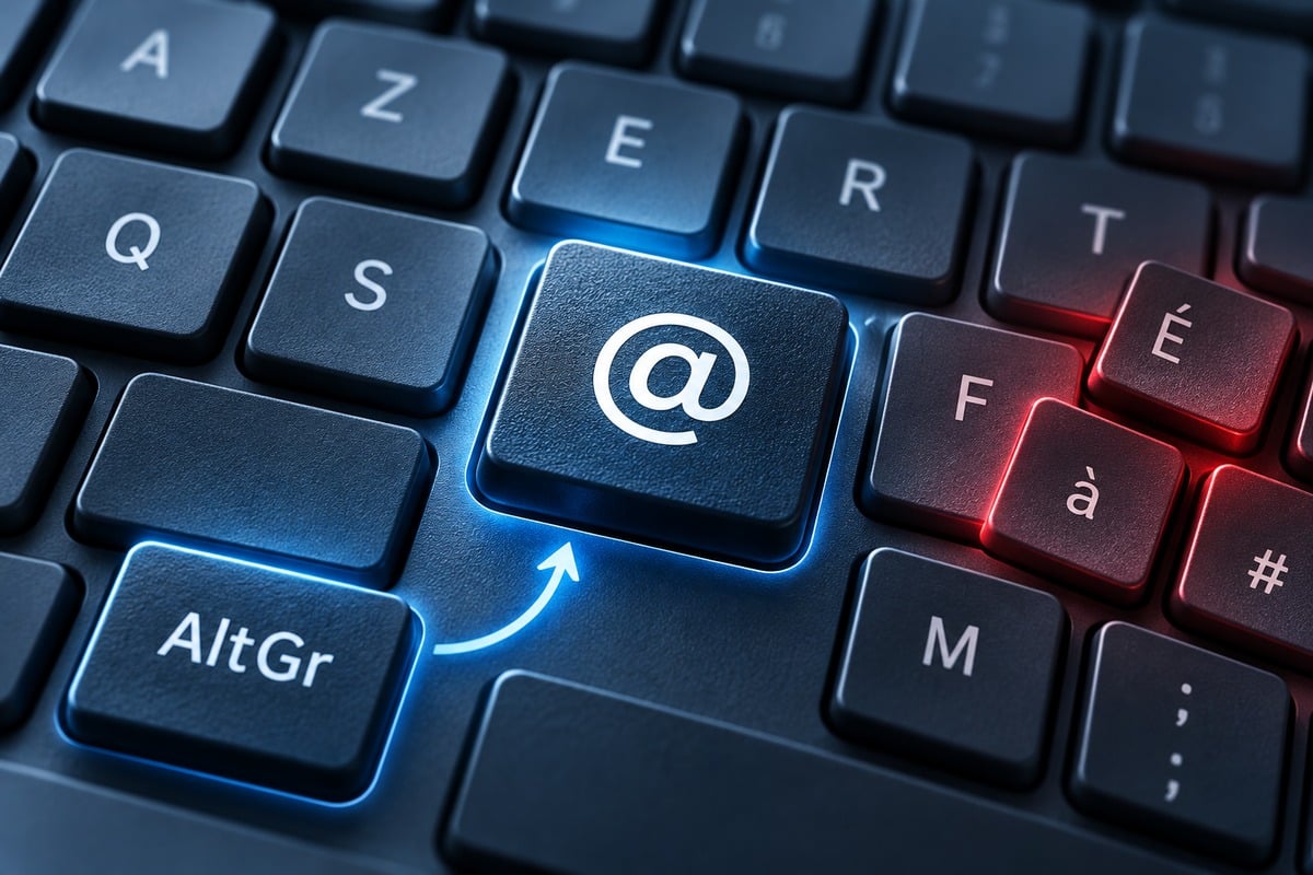 Touche arobase éclairée sur un clavier AZERTY avec Alt Gr