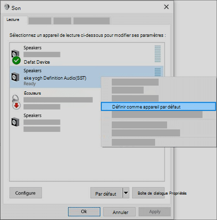 Périphérique de sortie audio dans les paramètres Son de Windows 11