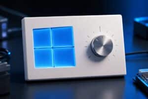 Panneau de commande lumineux évoquant les réglages de Windows 11.
