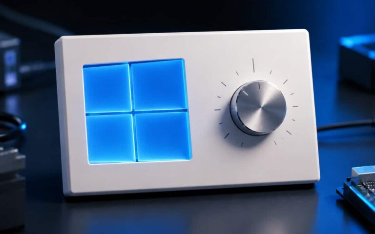 Panneau de commande lumineux évoquant les réglages de Windows 11.