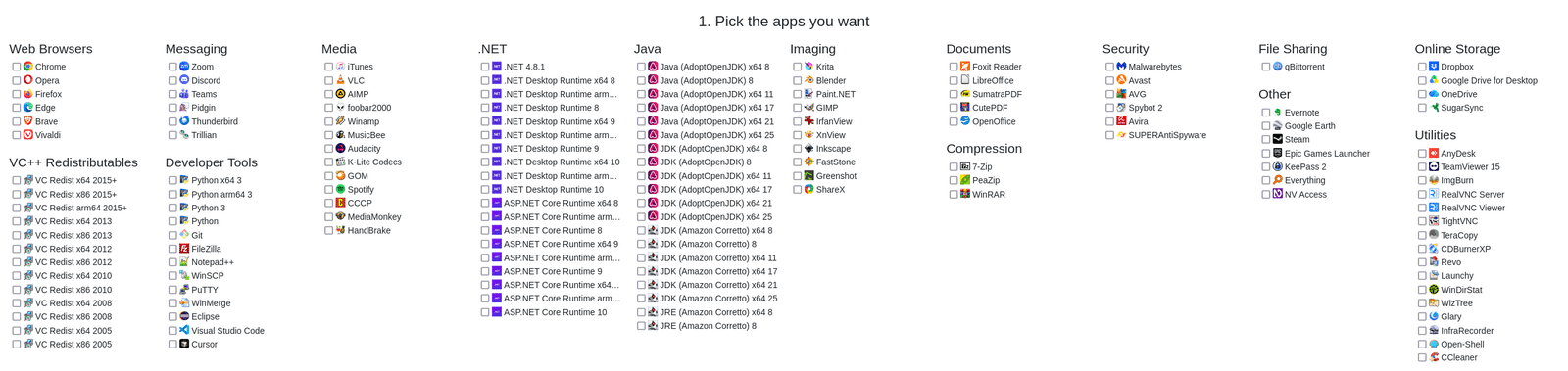 Sélection d’applications sur la page officielle Ninite.