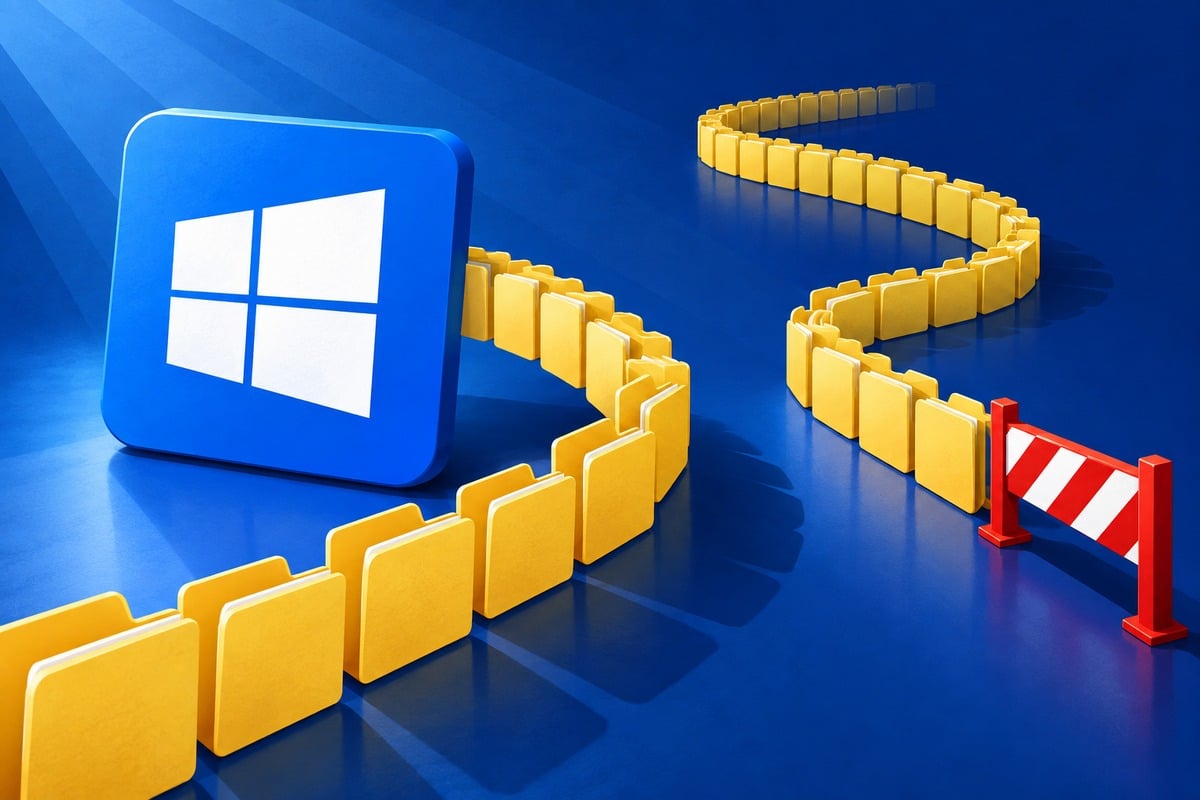 Long chemin de dossiers Windows bloqué par une barrière rouge