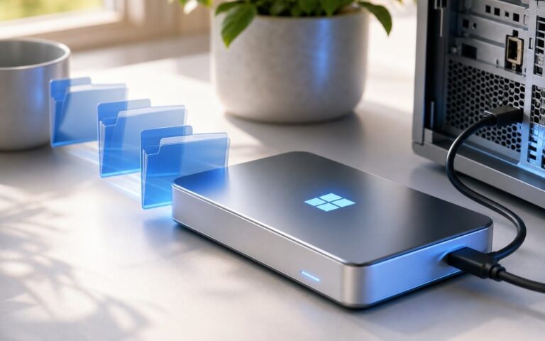 Disque externe relié à un PC Windows 11 pour sauvegarder des fichiers