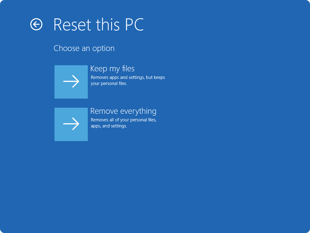 Assistant Réinitialiser ce PC avec le choix Conserver mes fichiers